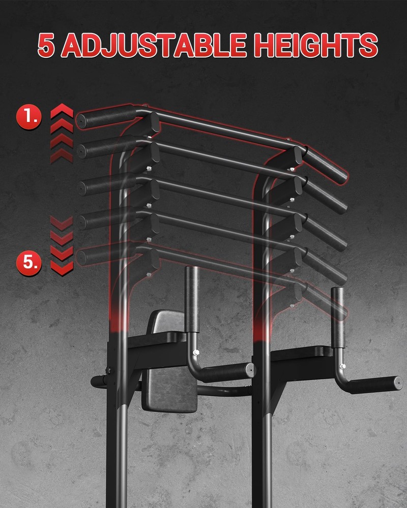 Power Tower Dip Station & Pull-Up Bar, Adjustable Height, 450LBS Load, Home Gym