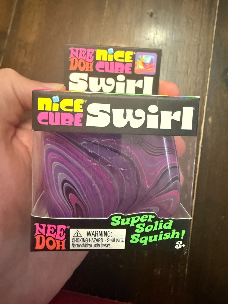 PURPLE BLACK Schylling NeeDoh Nice Cube Swirl. Super Solid Squish AUTHENTIC
