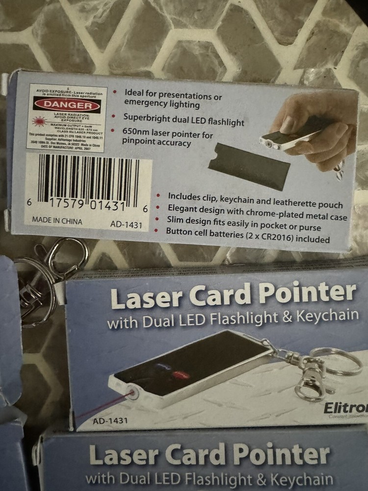 10 Pieces Elitronix Bosch Laser Card Pointer w/ Dual Led Flashlight & Keychain