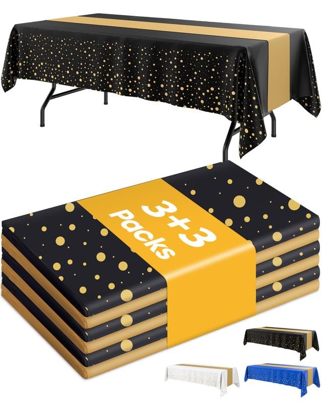 Graduation Decorations Table Cloth for Rectangle Table 3+3 Pack Black and Gold