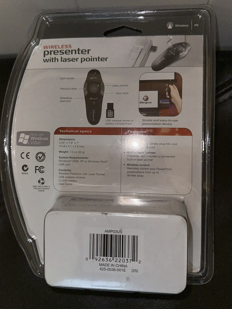 Targus Wireless Presenter Laser Pointer Remote AMP03US New in OEM Packaging