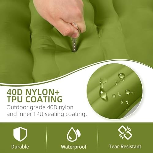 Extra Thick 5" Inflatable Camping Sleeping Pad with Pillow & Foot Pump - Compact