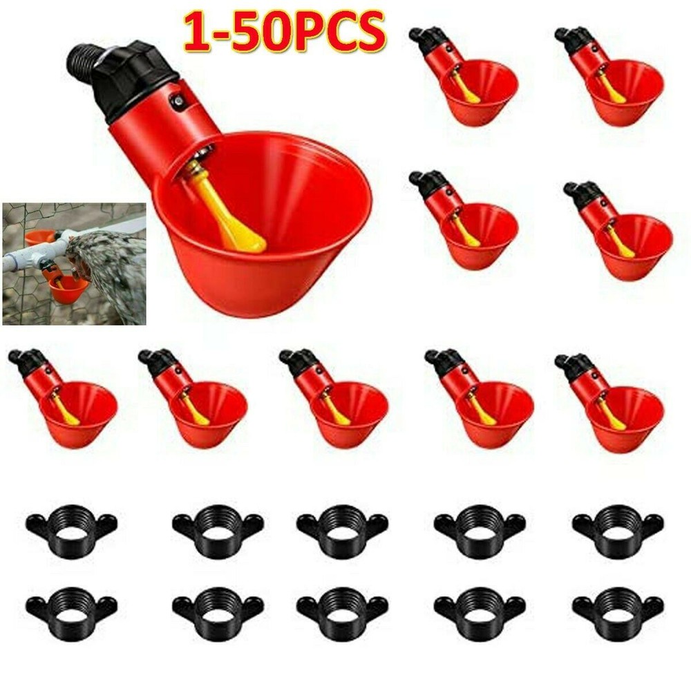 1-50Pcs Poultry Water Drinking Cups Chicken Hen Plastic Automatic Drinker Feeder