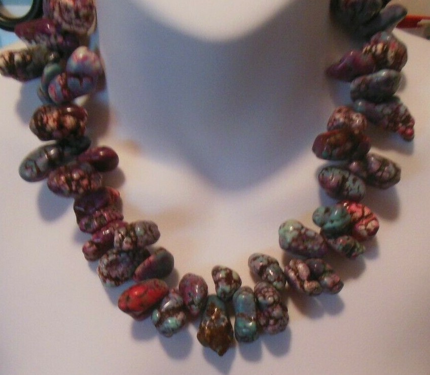 Vintage Heavy Massive Multi-Color Stone Nugget Statement Necklace