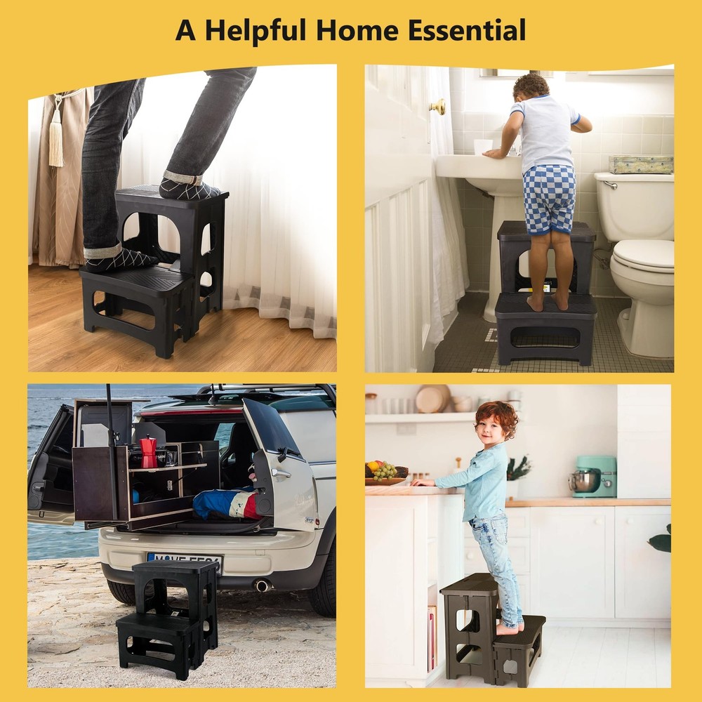 2 Step Folding Stool Non Slip 250 lb Capacity Foldable Step Stool 8 and 17 In...