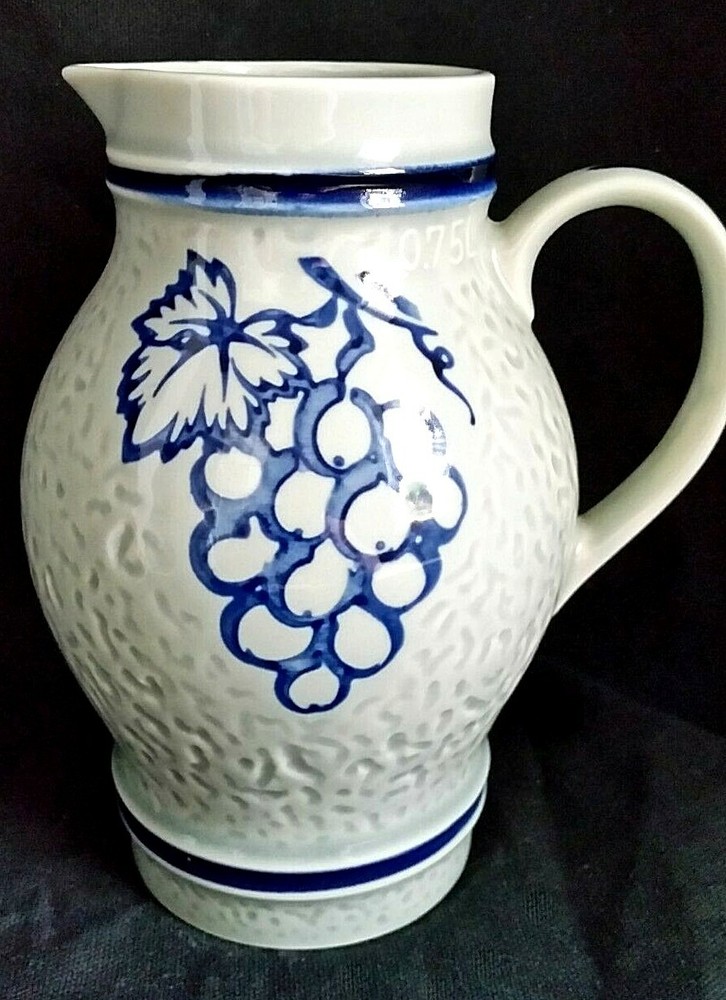 Pottery Pitcher Rice Design Handled Fruit Grape Wine Juice Kitchen Accessory