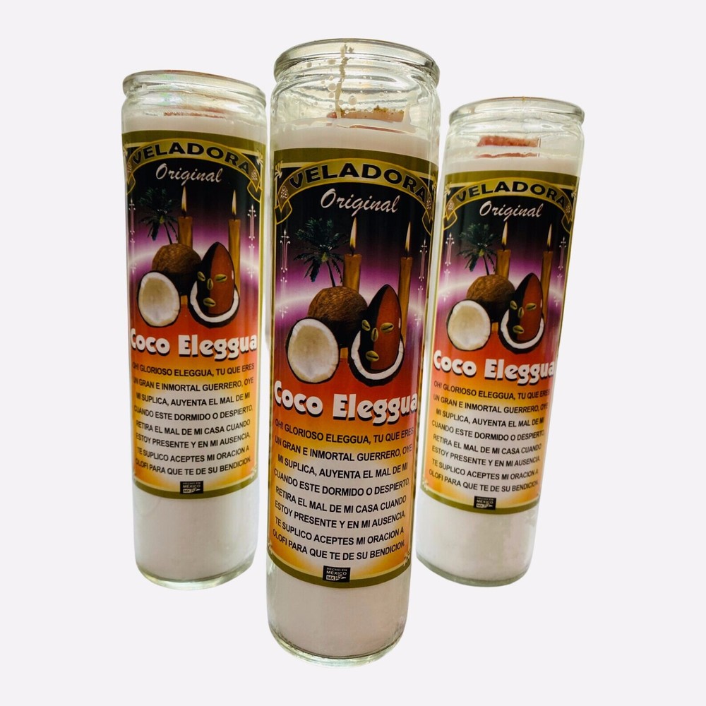 3xSet Coco Elegua Veladora, Coconut Elegua Fixed Candle.