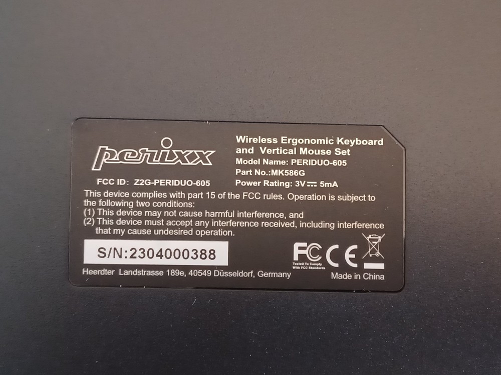 Perixx Periduo-605 Wireless Ergonomic Split Keyboard Vertical Mouse Combo Black