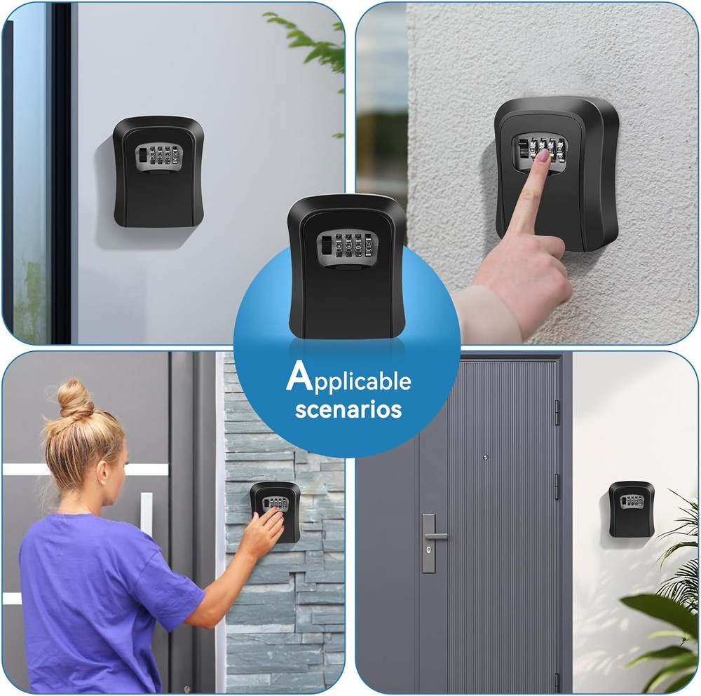 Weatherproof Heavy-Duty Wall-Mounted Key Lock Box with 4-Digit Combination 2Pack