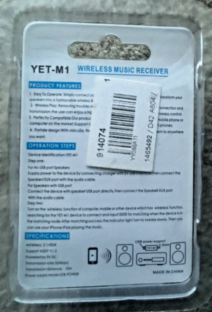 Wireless Bluetooth Receiver Adapter YET-M1 w/ 3.5mm AUX – New Opened Box