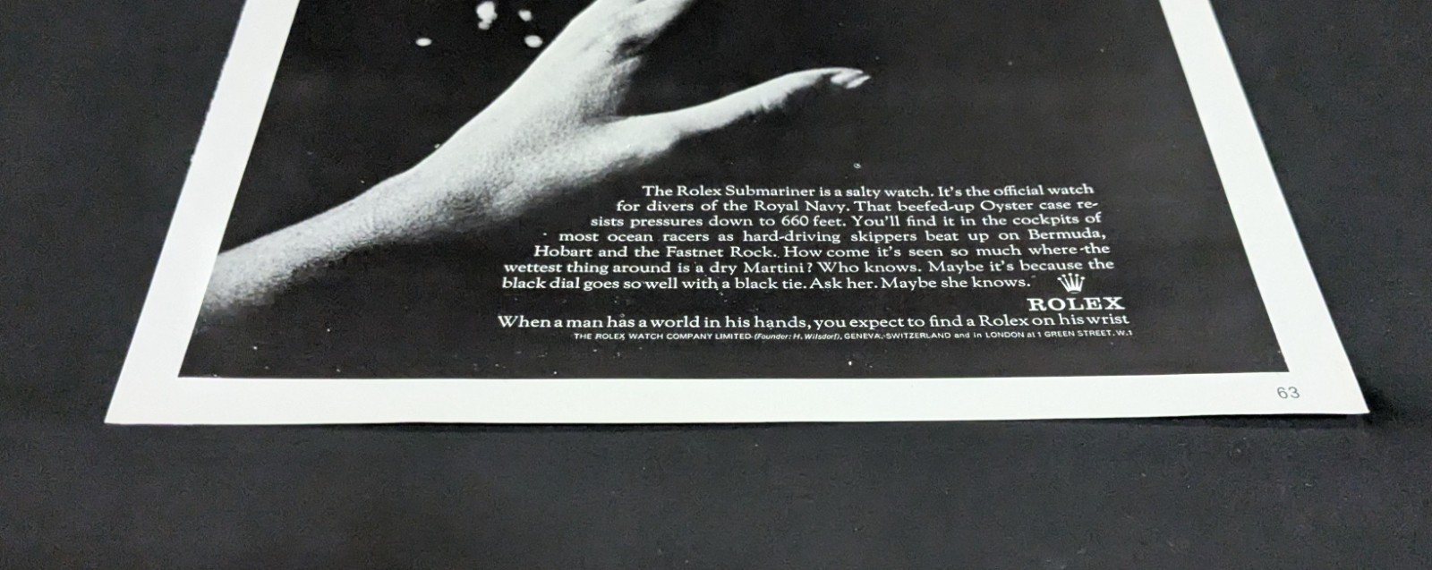 1966 Rolex Submariner 5513 Rare White Border Variation Print Ad 11" x 8.5"