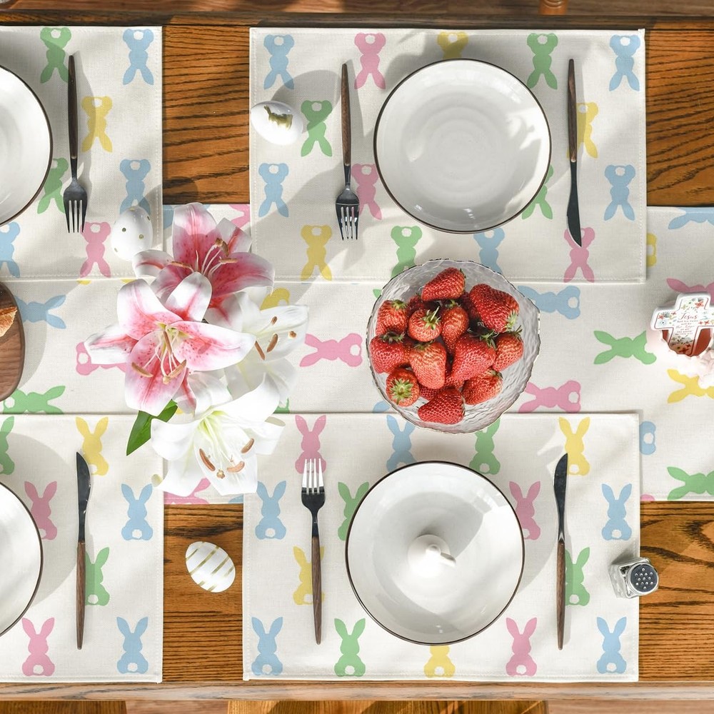 Artoid Mode Colorful Bunny Rabbit Easter 12" x 18", Rectangular 4 Pcs, Pink