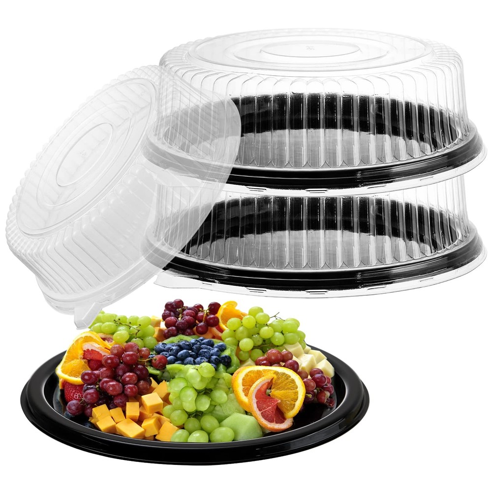 Frcctre 12 Pack 12 Inch Plastic Serving Tray with Lid, Disposable Plastic Foo...