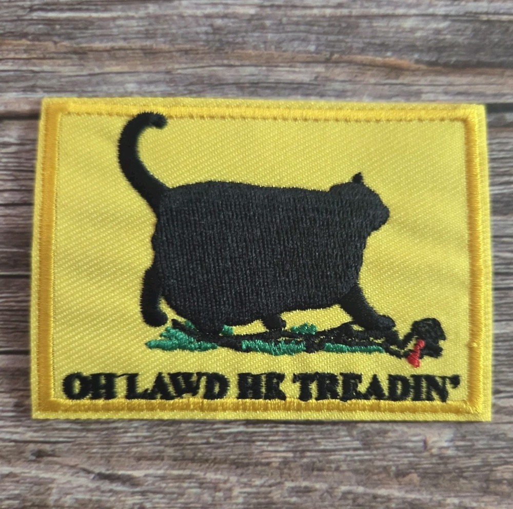 Fat Cat Stepping On Snake Funny Chonkey Kitten Iron On Patch