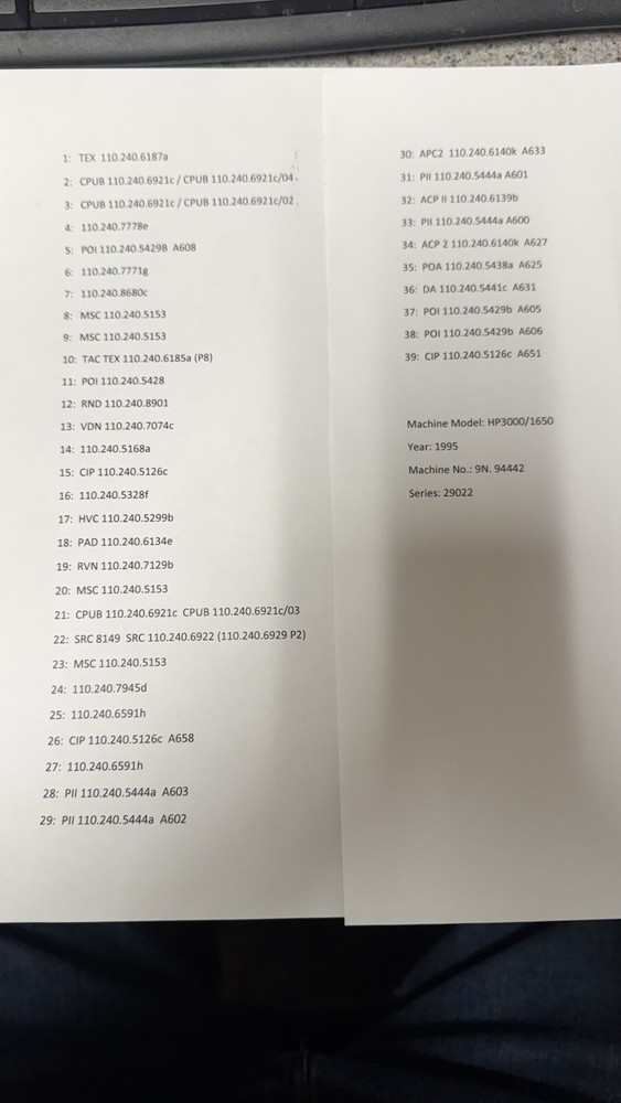 Netstal Control Cards. Machine HP3000/1650 1995. Machine Was Working.