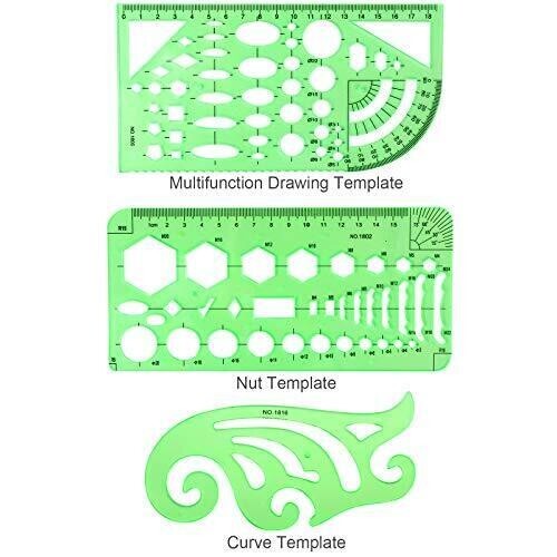 11PCS Geometric Drawings Templates Drafting Stencils Measuring Tools Plastic Set