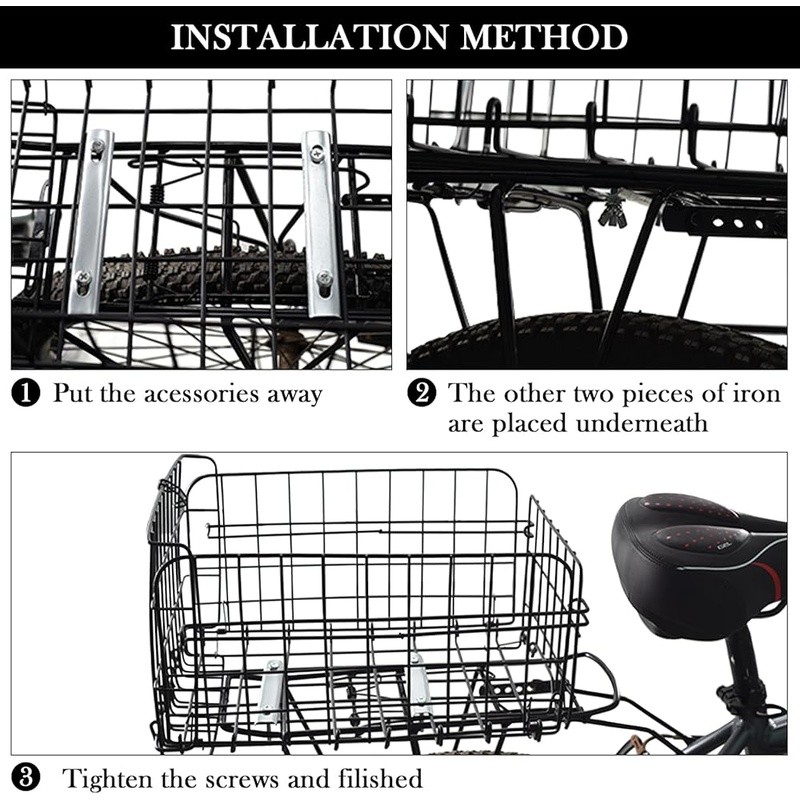 Foldable Rear Bike Basket Cargo Rack W/ Secure Strap Reflective Tail Light New