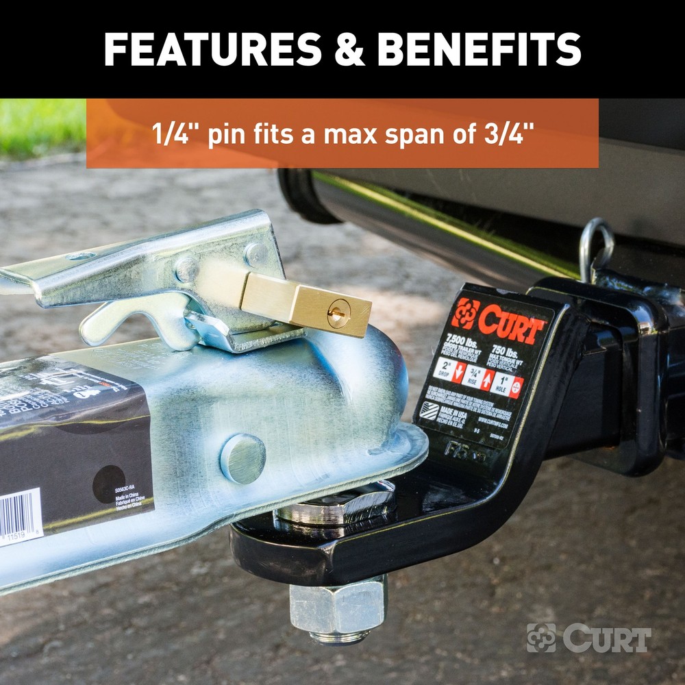 Curt Coupler Lock (1/4" Pin, 3/4" Latch Span, Padlock, Solid Brass)