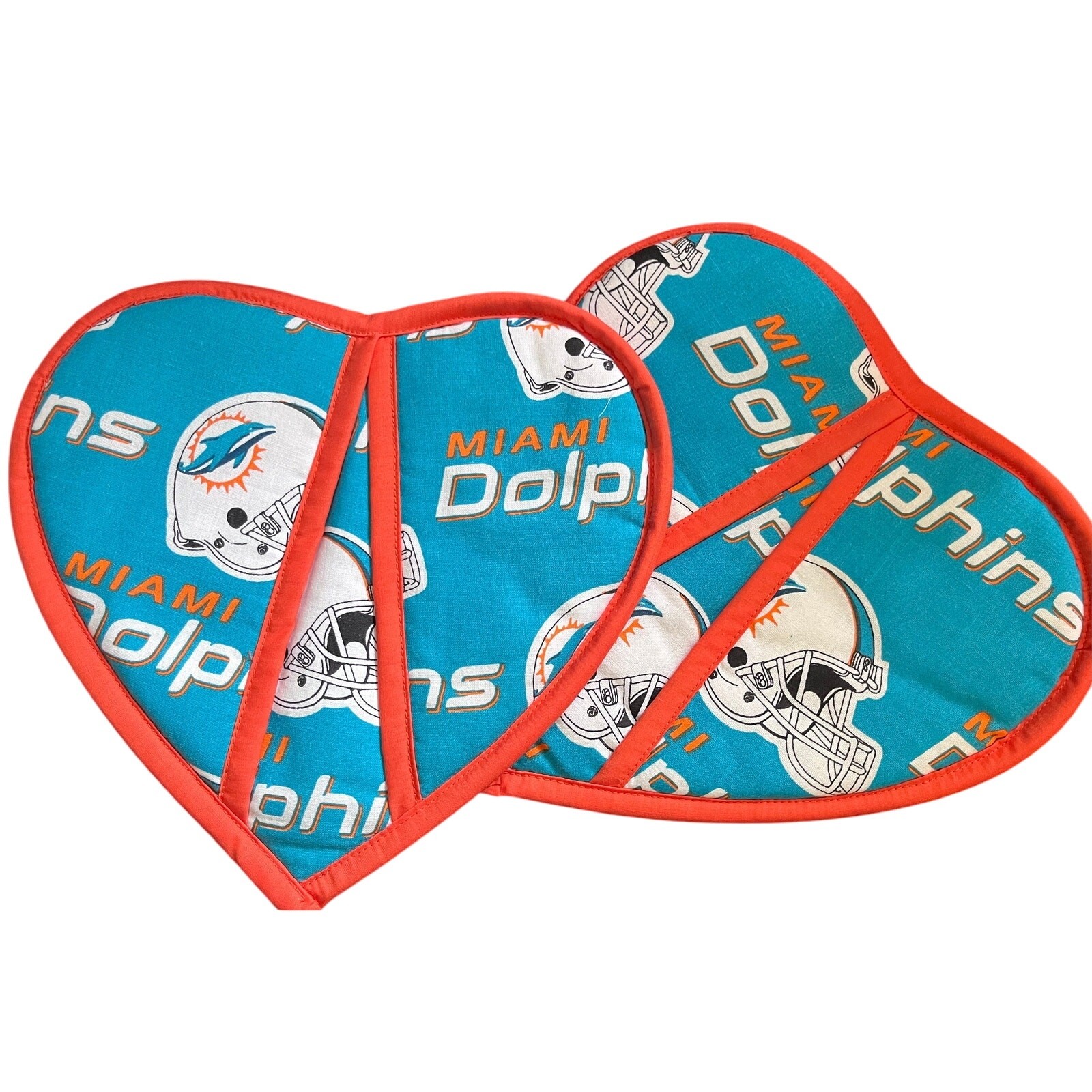 Miami Dolphins Hot Pan Holders, New, set of 2, Orange & Turquoise1