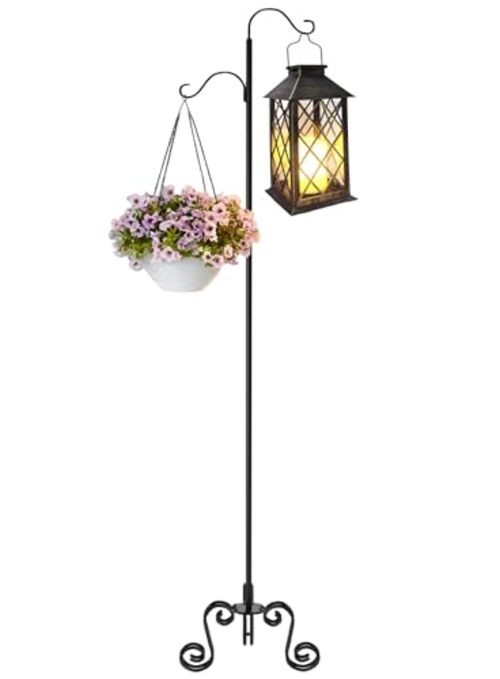 77" Shepherd's Hook Stand with Base,Freestanding Adjustable Shepherd's Hook