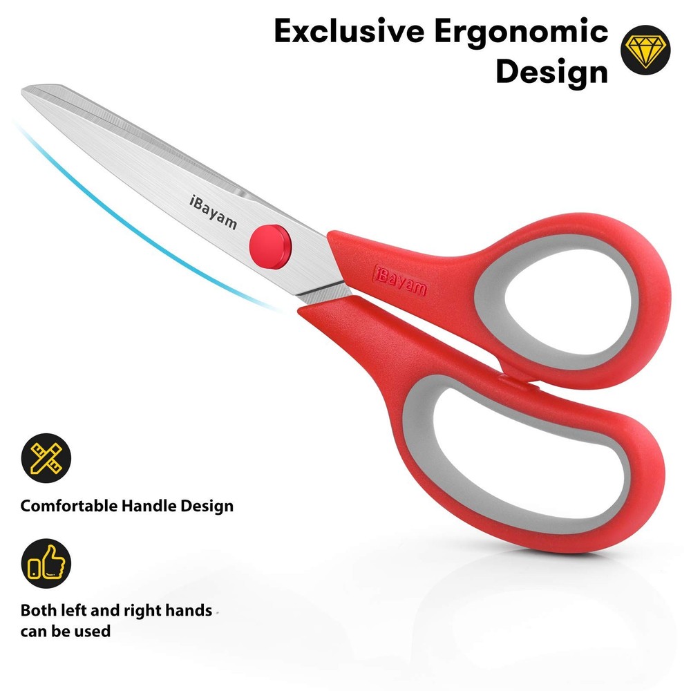 Scissors, iBayam 8" All Purpose Scissors Bulk 3-Pack, Ultra Sharp 2.5mm Thick...