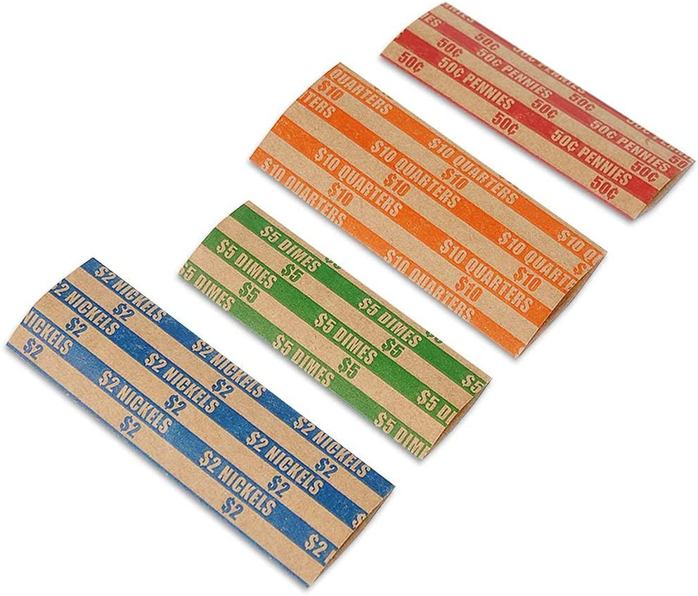 Essential 200 Pcs Assorted Packed Flat Stripped Coin Wrappers,Coin Rolls Wrapper