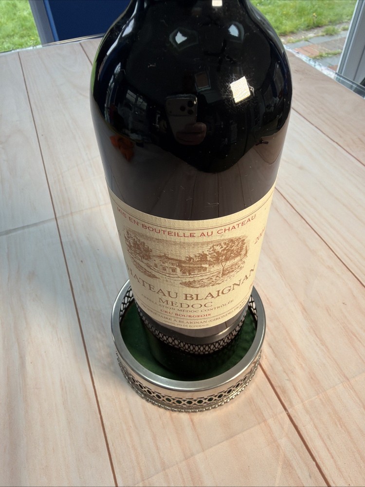 vintage silver tone wine coaster with felt bottom