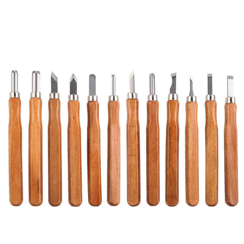 12Pcs Professional Wood Carving Hand Chisel Tool Set Woodworking Gouges Steel