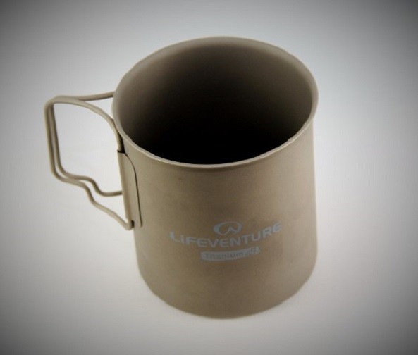 LIFEVENTURE TITANIUM MUG CUP 450ML FOLDING HANDLE LIGHT WEIGHT