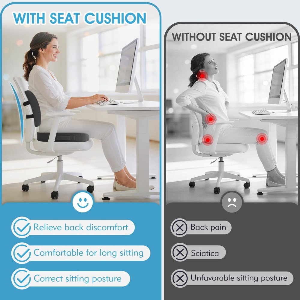 CushZone Seat Cushion, Lumbar Support Pillow with Adjustable Large, Gray