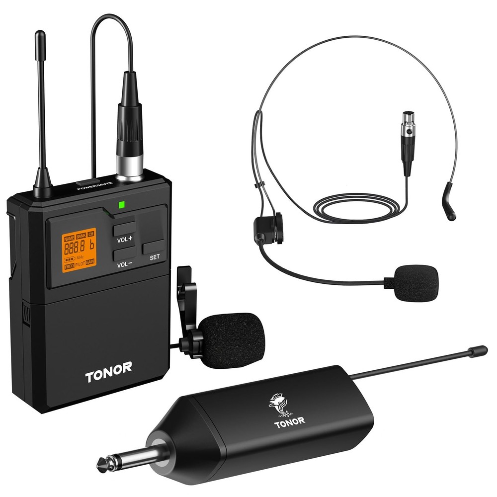 UHF Wireless Microphone System with Headset Mic/Lavalier Lapel Mic, Bodypack Tra
