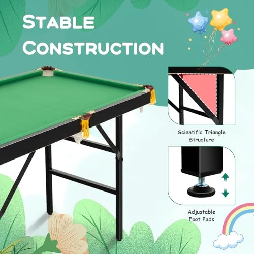 47" Folding Billiard Table, Pool Game Table Includes Balls, Black & Green