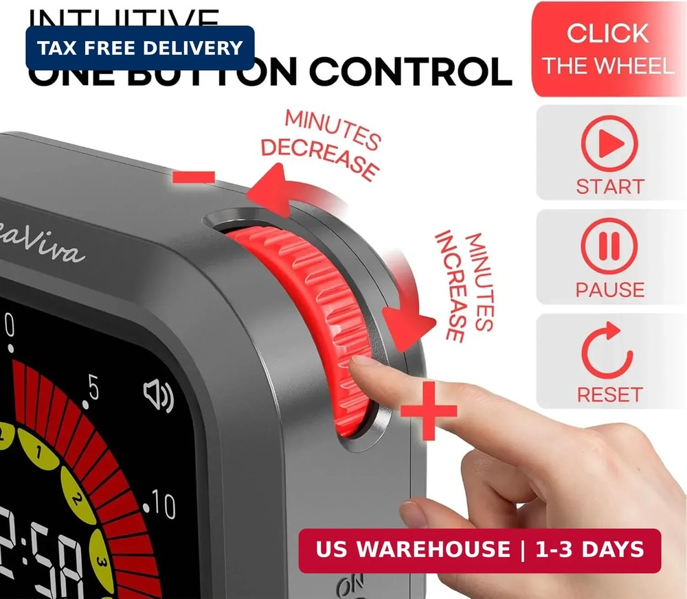 Visual Digital Timer, Large Color Display & Rechargeable, Magnetic Back & Silent