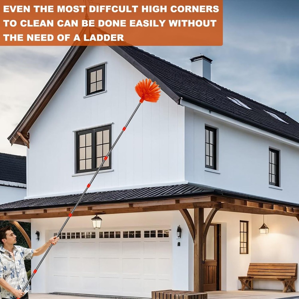 20 Ft+ High Reach Cleaning Tool Kit - Microfiber Feather Ceiling Fan Duster &...