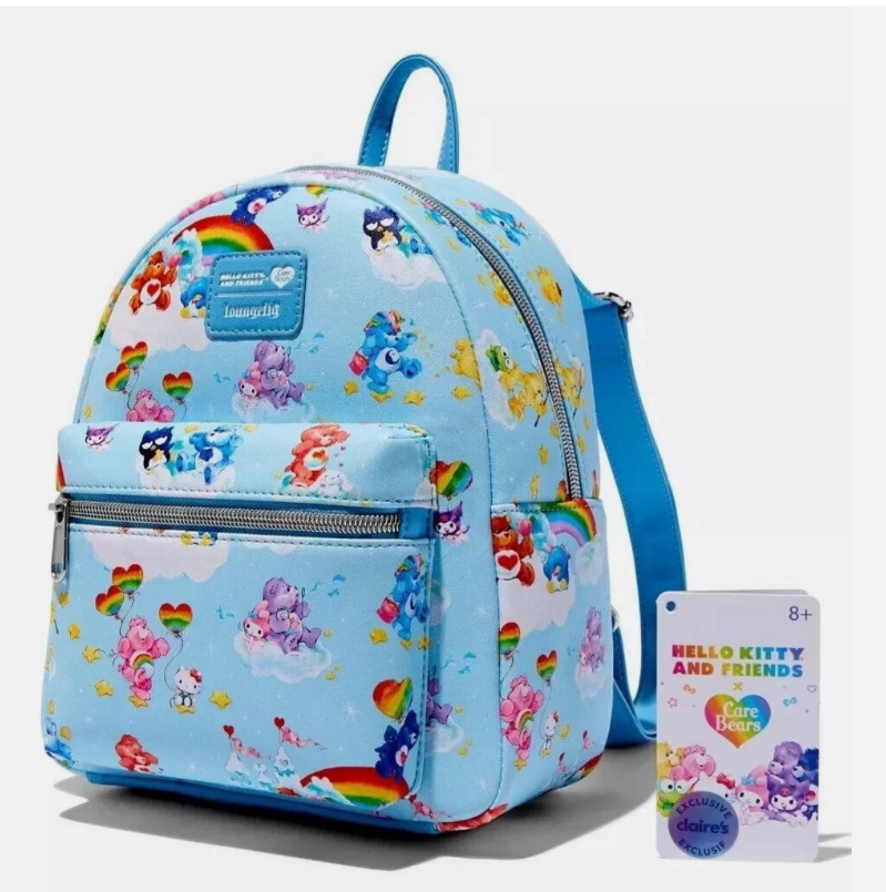 Loungefly Mini Backpack HELLO KITTY & CARE BEARS All Over Print Blue Clouds
