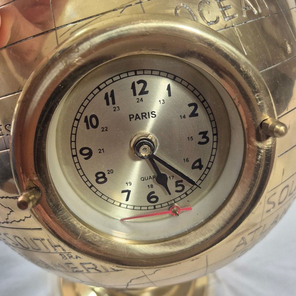 16" BRASS 5 WORLD CLOCKS SPINNING GLOBE