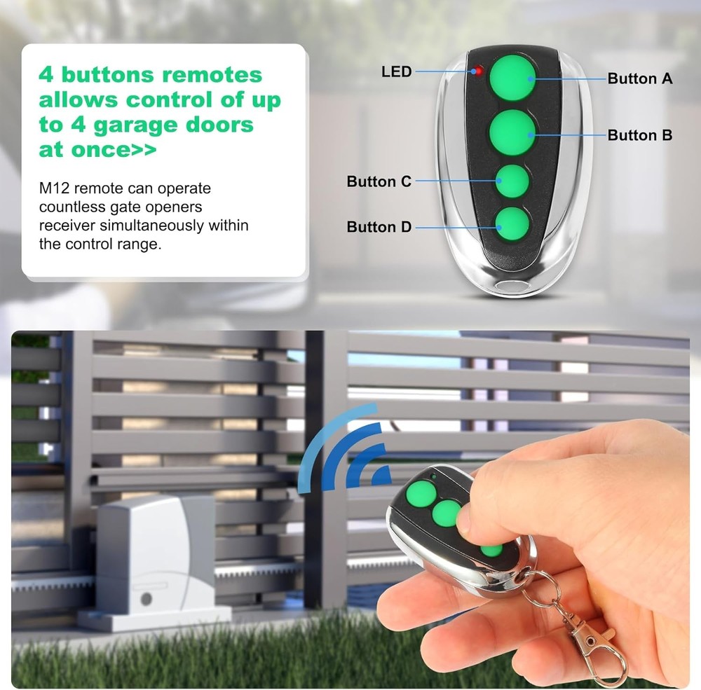 M12 Remote Control Transmitter 433.92 MHz for Automatic Swing Sliding 2 Pack