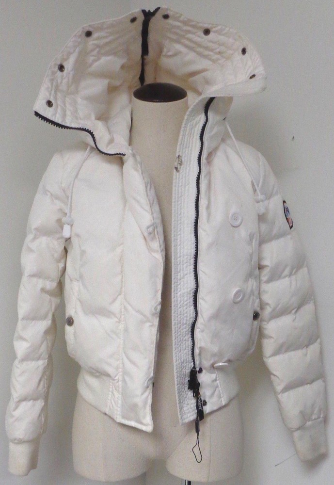 PAJAR WHITE DOWN COAT JACKET DOUBLE ZIP FRONT W BUTTONS & ADJUSTABLE COLLAR HOOD