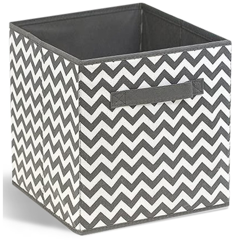 Collapsible Fabric Storage Cube Bin 10.5x10.5 Inch, Gray Chevron Pattern