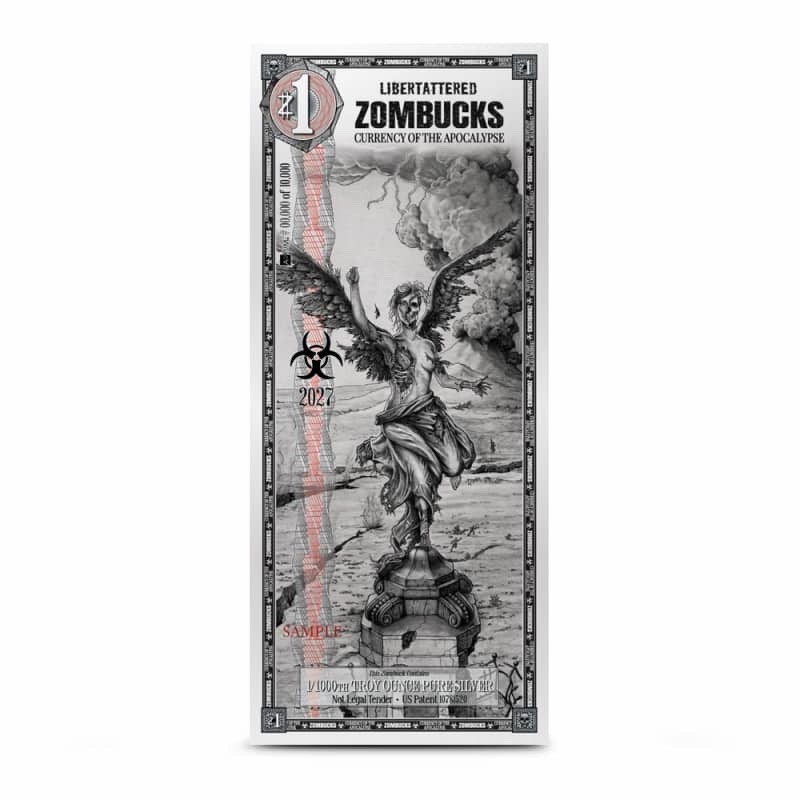 2027 ZOMBUCKS WORLD 1/1000 oz .999 SILVER NOTE ~ LIBERTATTERED on Hand Fast Ship