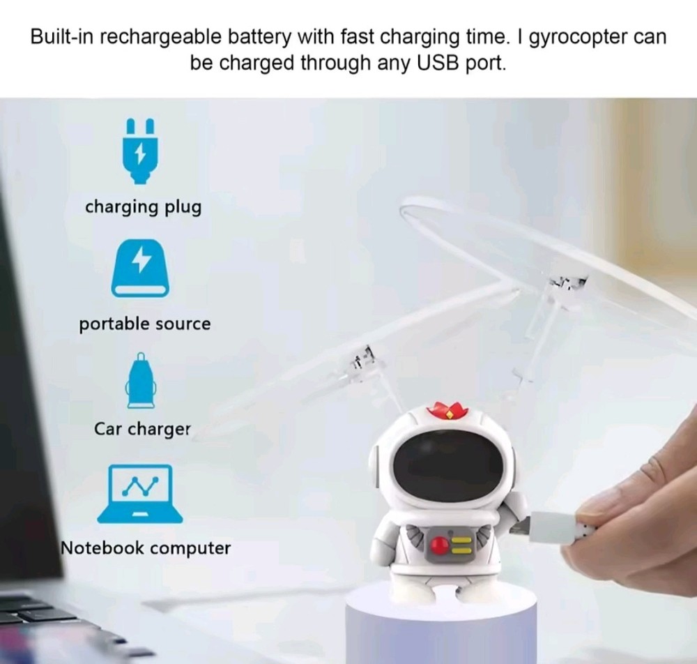 New Rechargeable White Flying Astronaut Drone Remote Control Led Multi Lights