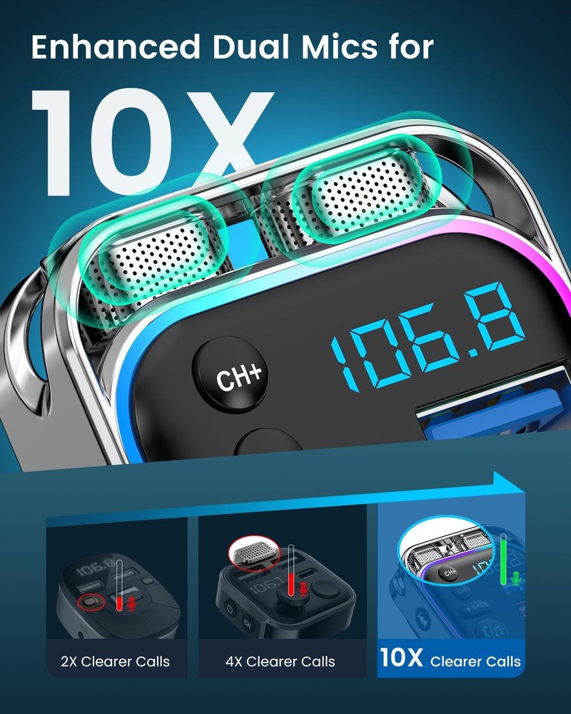 LENCENT Bluetooth 5.3 FM Transmitter Car Adapter 48W PD30W QC18W Fast Charge...