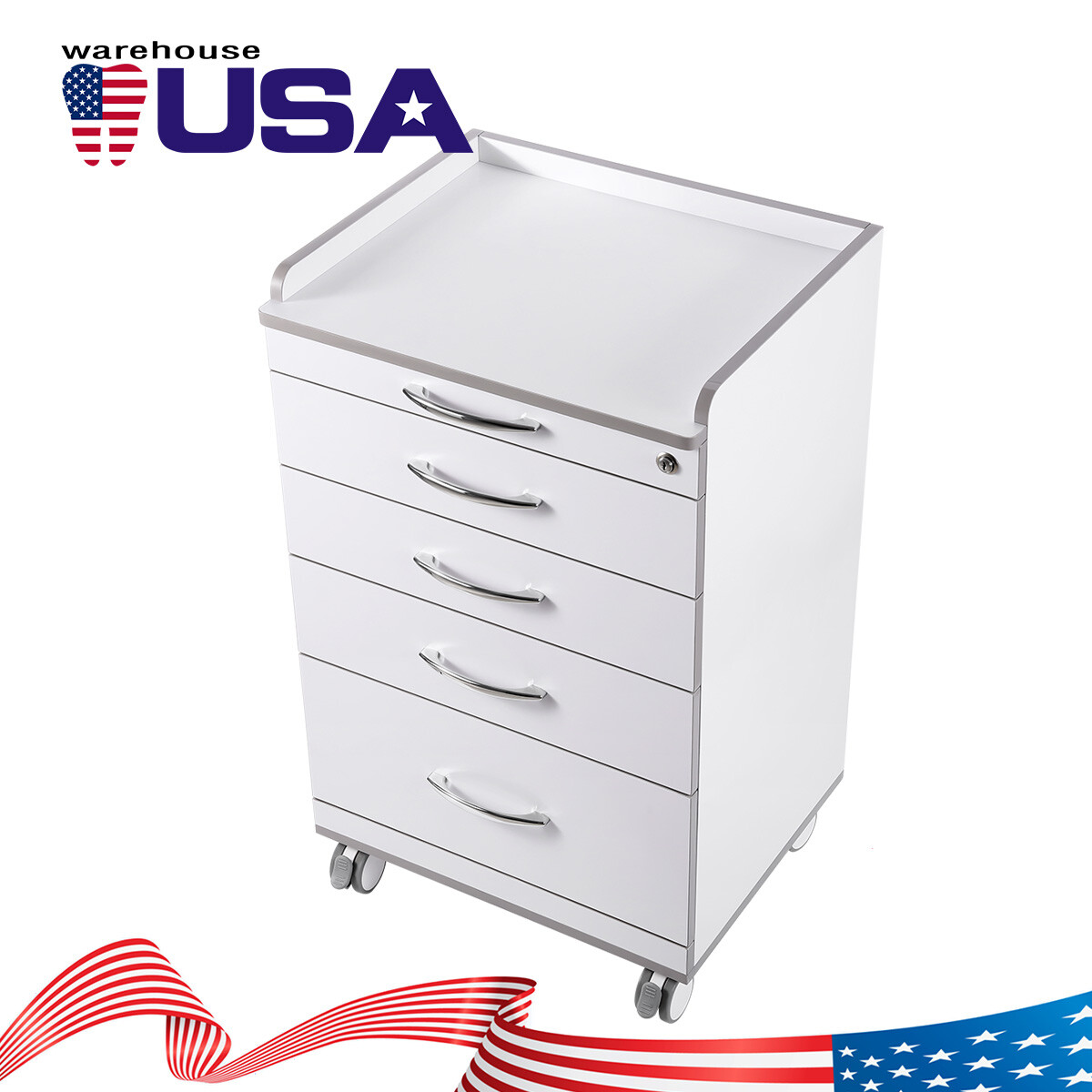 4 Drawers Dental Lab Mobile Cabinet Clinic Cart Medical Trolley W/ Power Socket