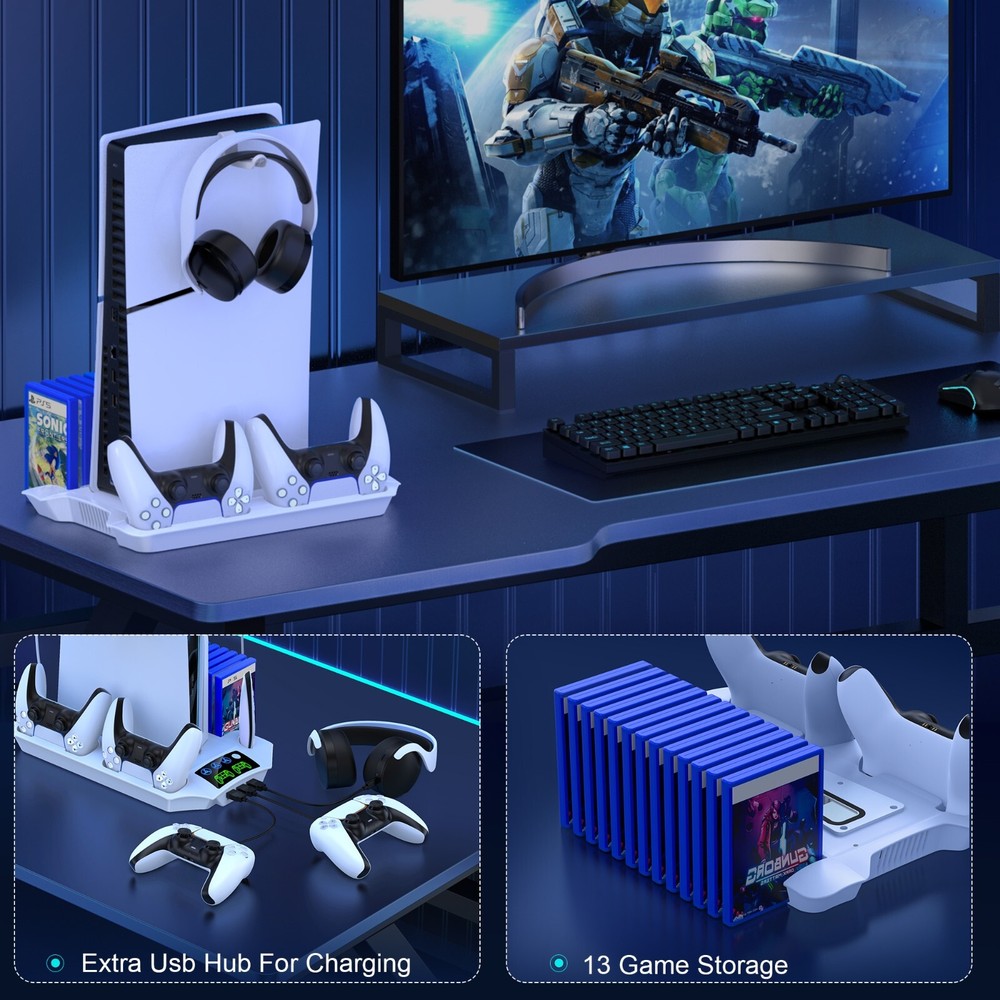 PS5 Slim Stand Cooling Station PS5 Controller Charging Station for PS5 Disc/Digi