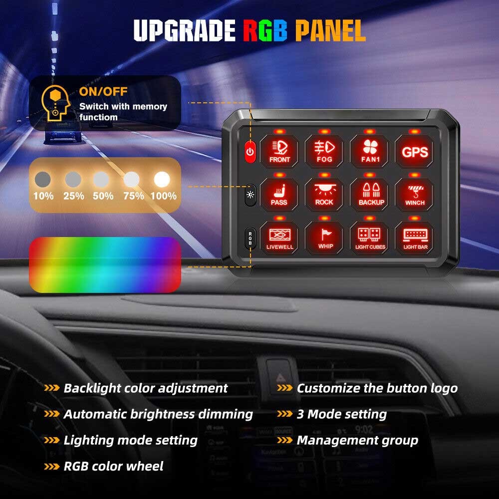 12 Gang RGB Switch Panel bluetooth App Remote Controller Multifunction 12V 24V