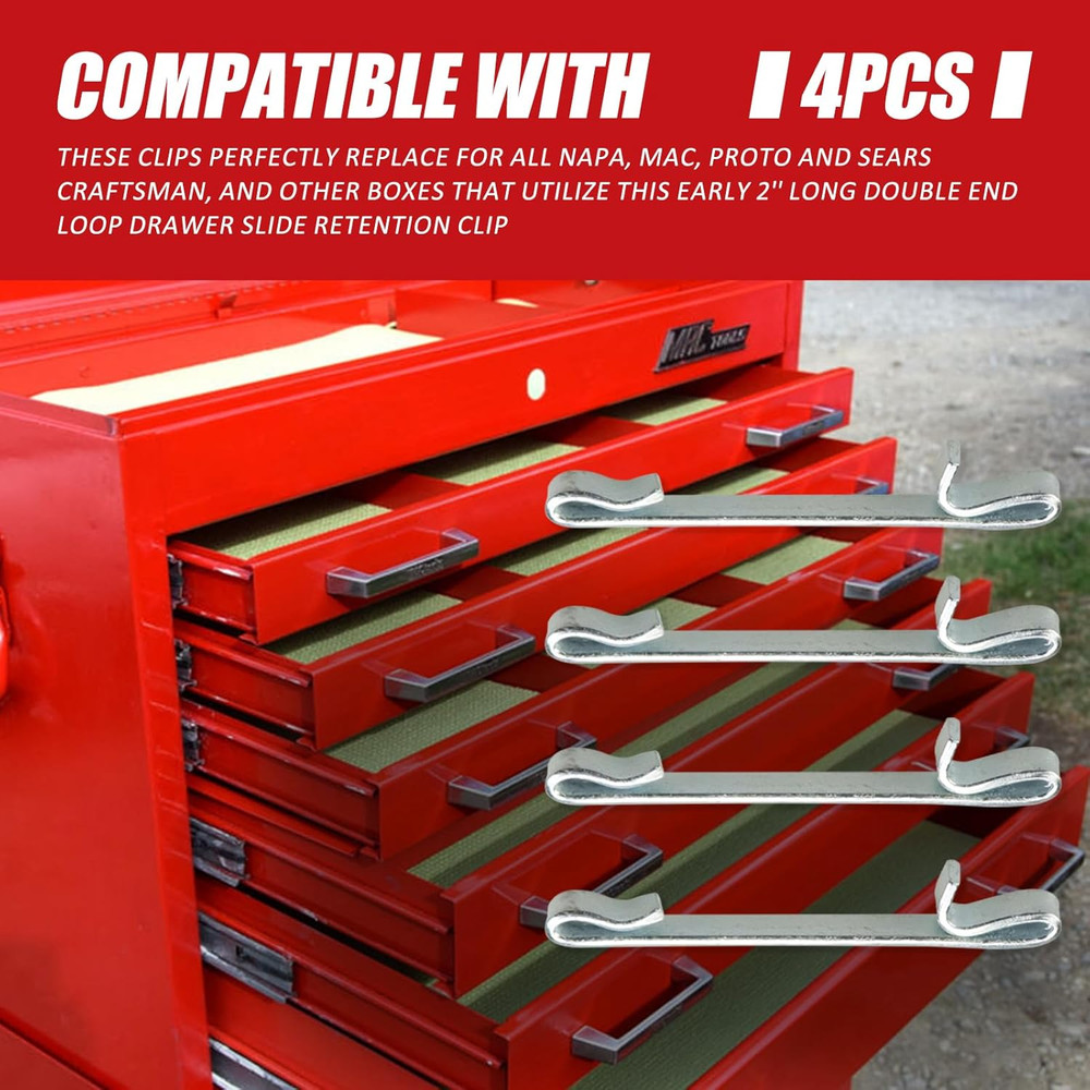 4 Pcs Early 2'' Double Loop Style Tool Box Drawer Slide Retaining Keeper Clips f