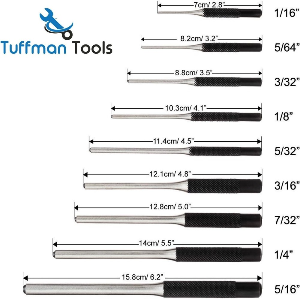 Precision Engineered 9pc Roll Pin Punch Set - Versatile Tools For DIY Projects