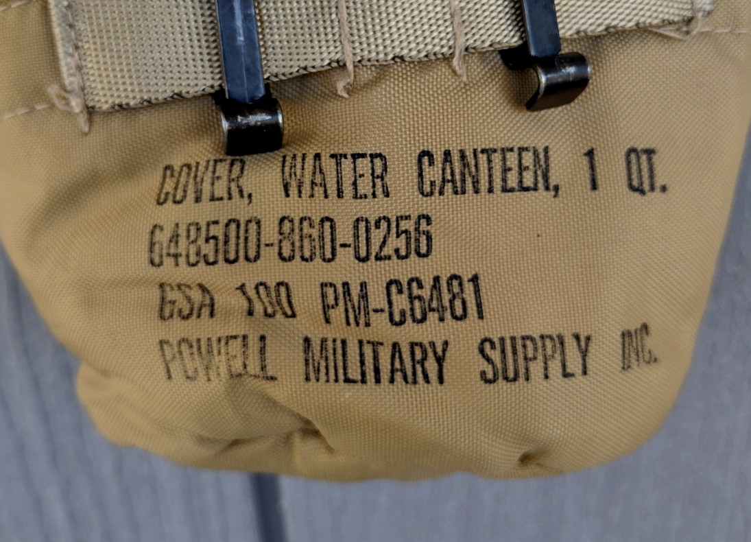 (1) USGI CANTEEN 1QT w/ ALICE CANTEEN COVER DESERT TAN w/ ALICE CLIPS