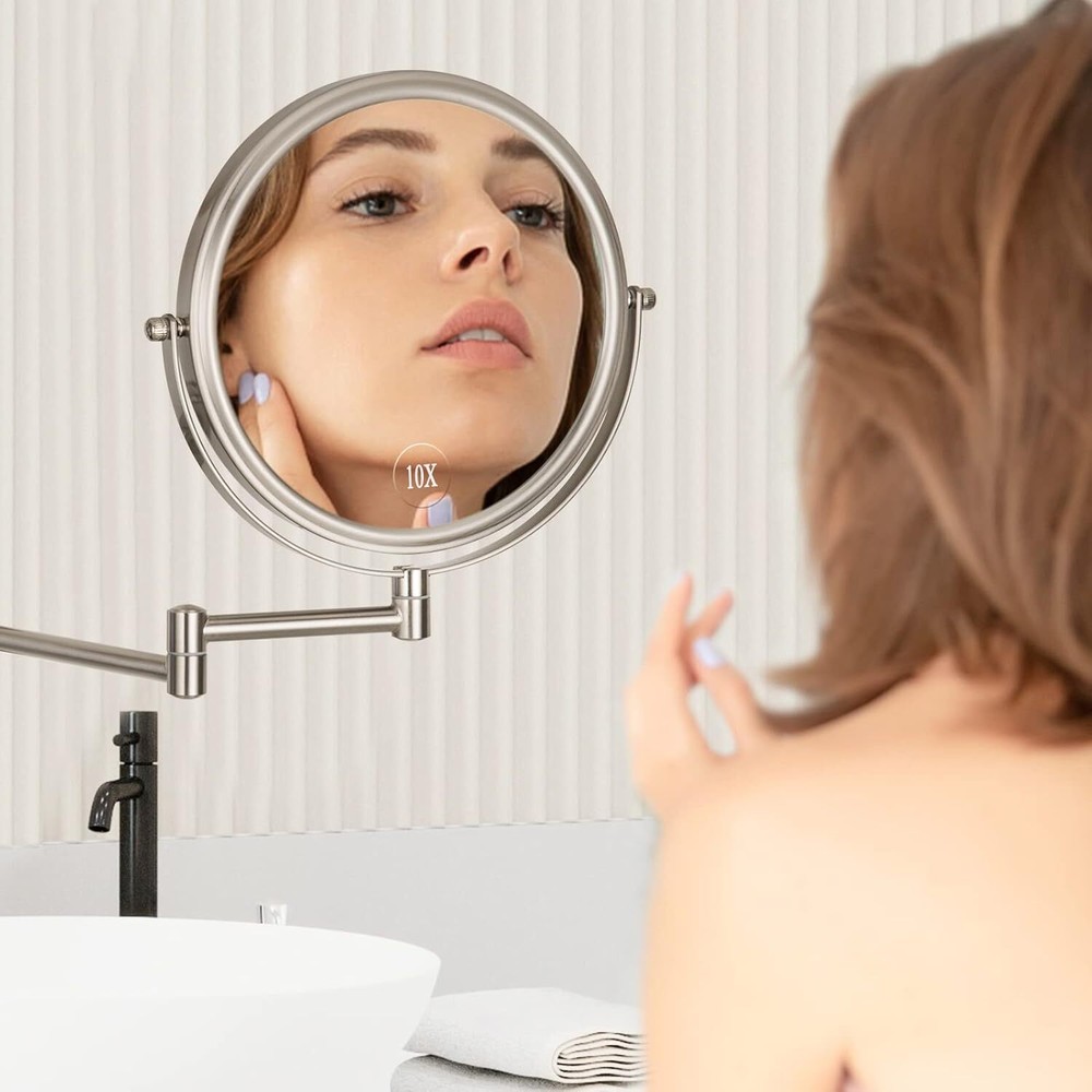 Wall mounted vanity mirror, double sided swivel retractable bathroom mirror