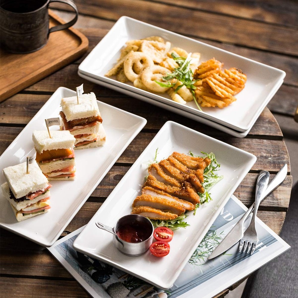 Porcelain Serving Platters Rectangular Trays White Serving Platters for Party...